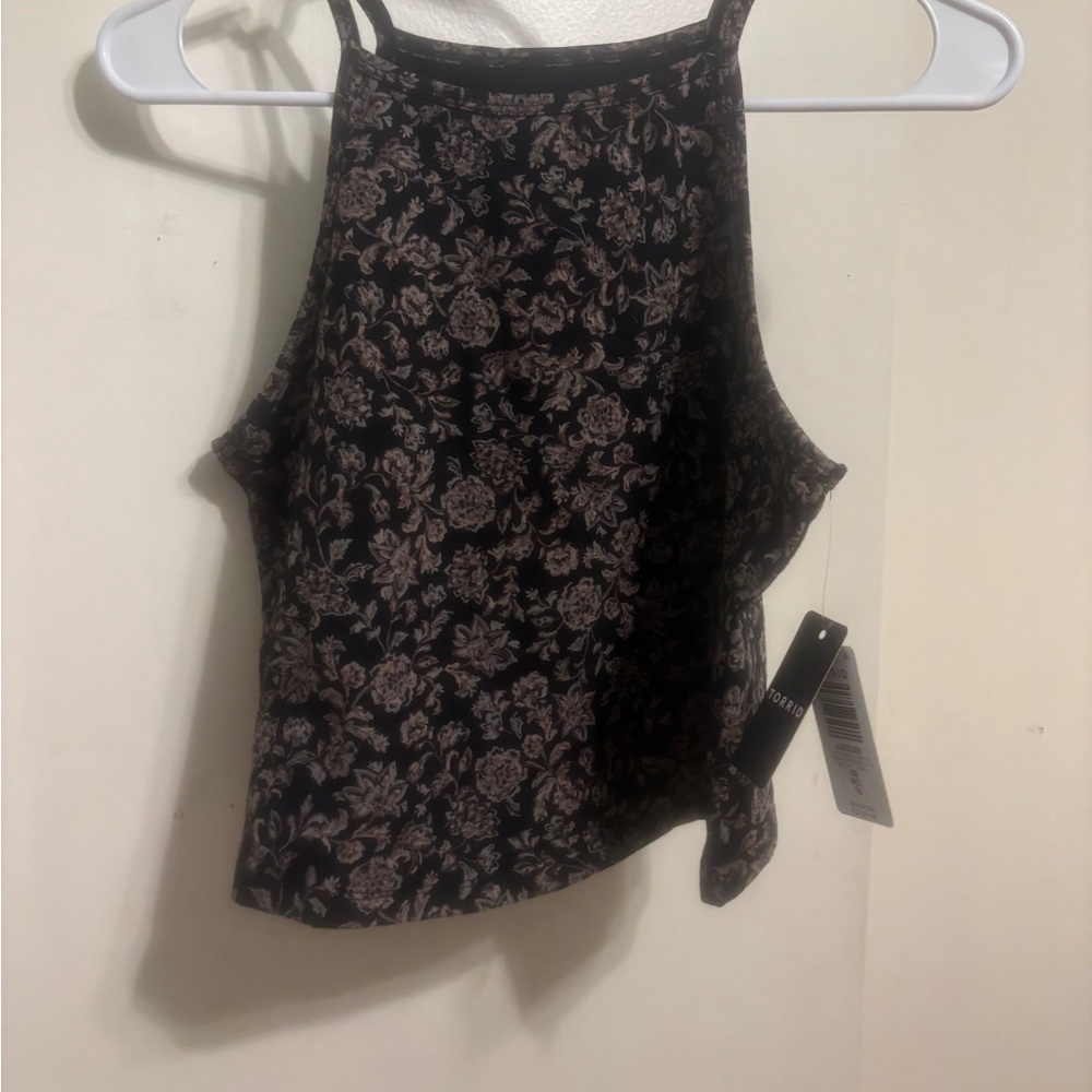 Torrid Crop Tank Too Floral Black and Brown